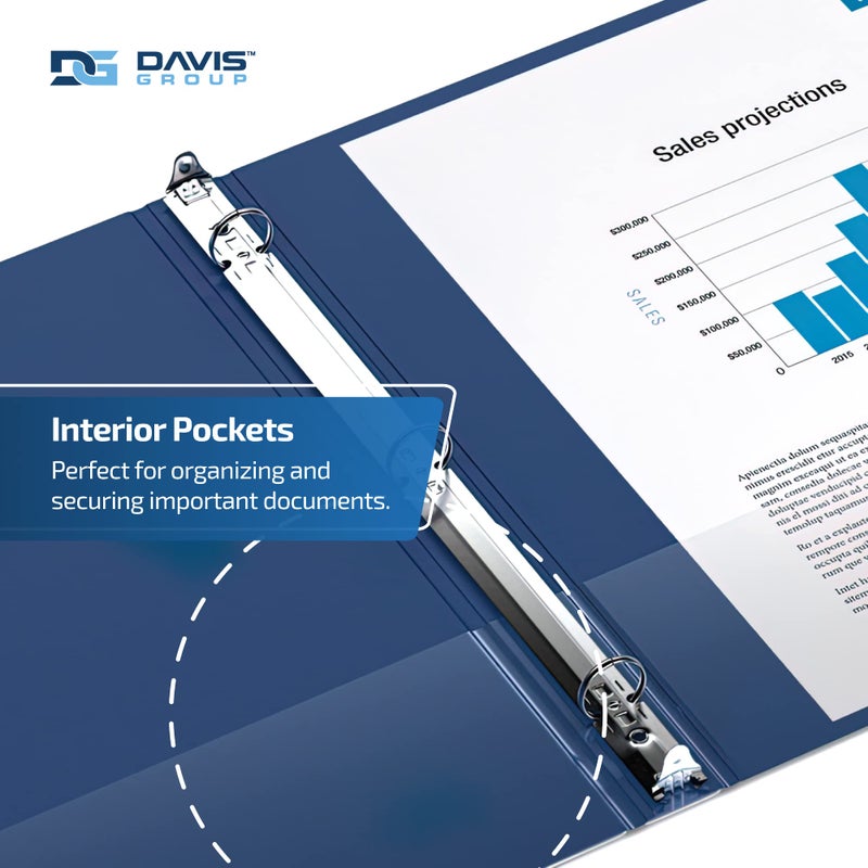 Davis Group مجموعة مجلدات اقتصادية ممتازة مكونة من 6 حلقات مكونة من 3 حلقات للمدرسة أو المكتب، مجلدات دائرية الشكل، مقاس 2.54 سم، أزرق ملكي - Image 5